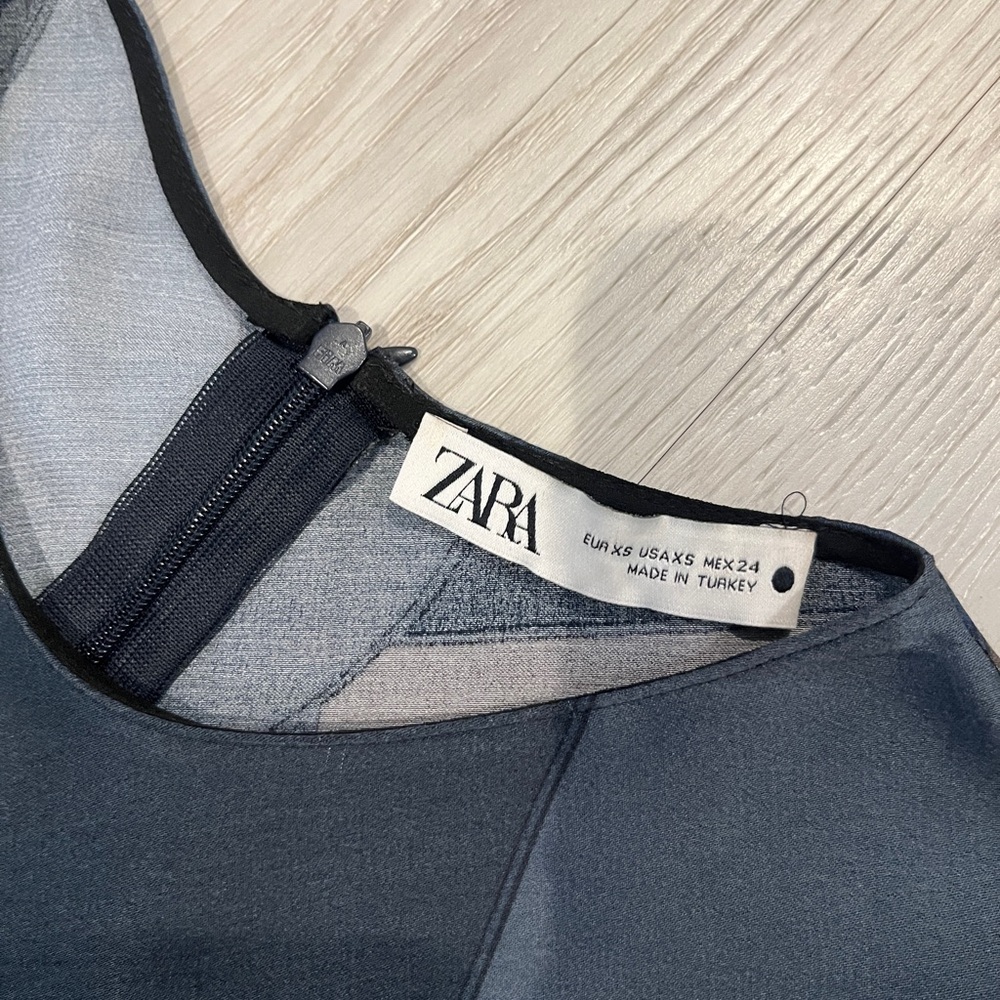 Zara Dress Womens XS Blue Patchwork Satin Bodycon Maxi Rebecka Long Sleeve - Picture 3 of 11